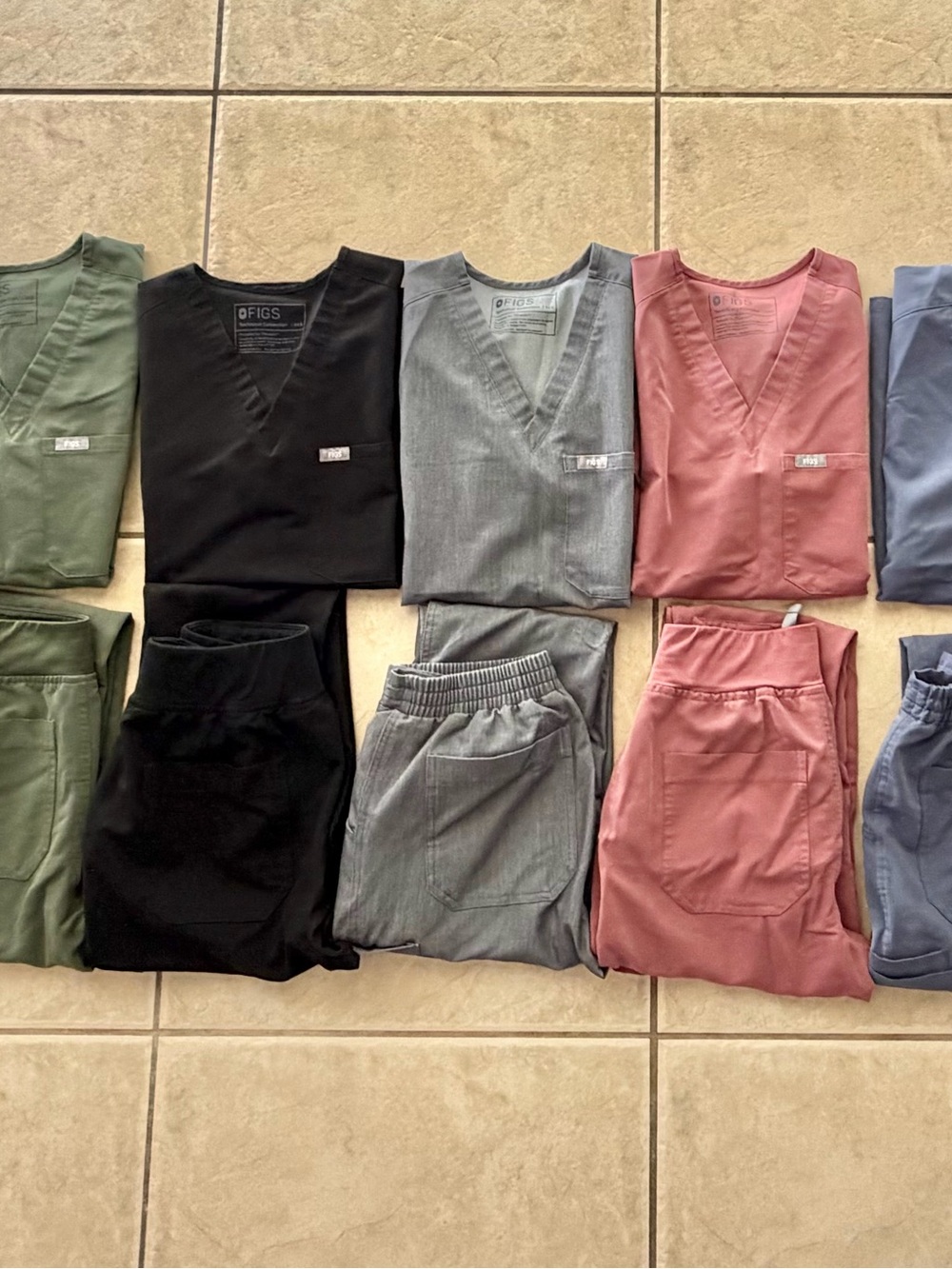 Figs Women's V-Neck Scrub Tops and Pants - Olive Green, Black, Gray, Rose